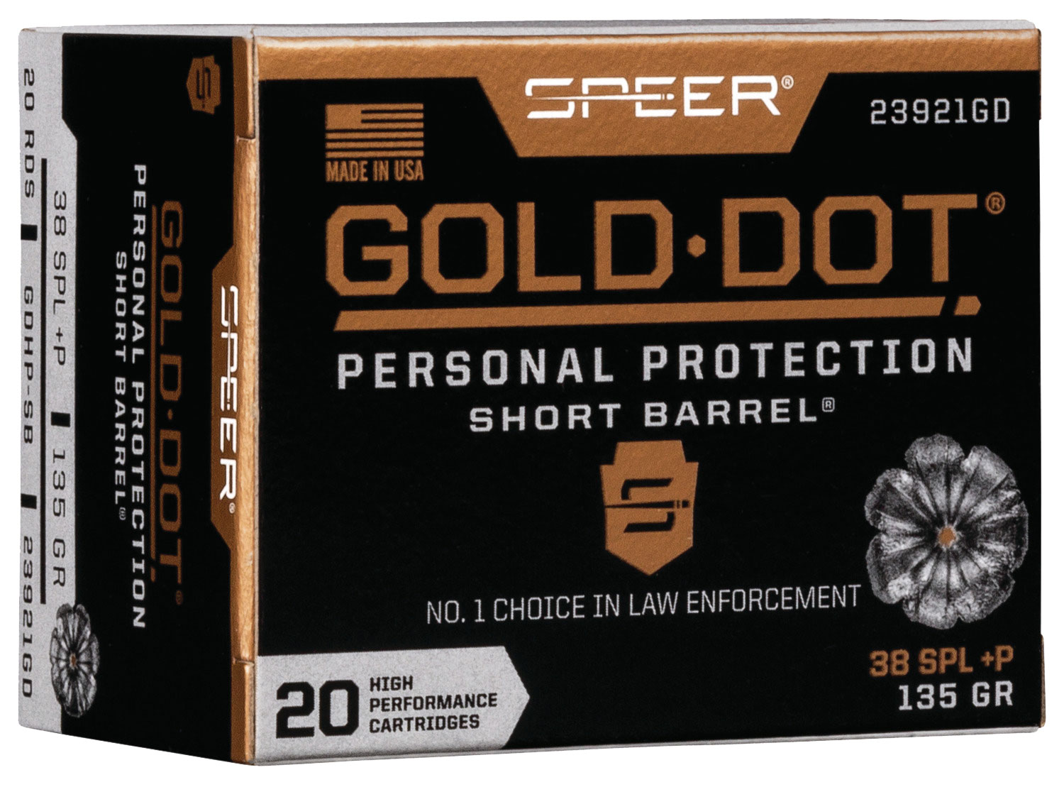 SPR GOLD DOT 38S+P 135G HP SB 20/200