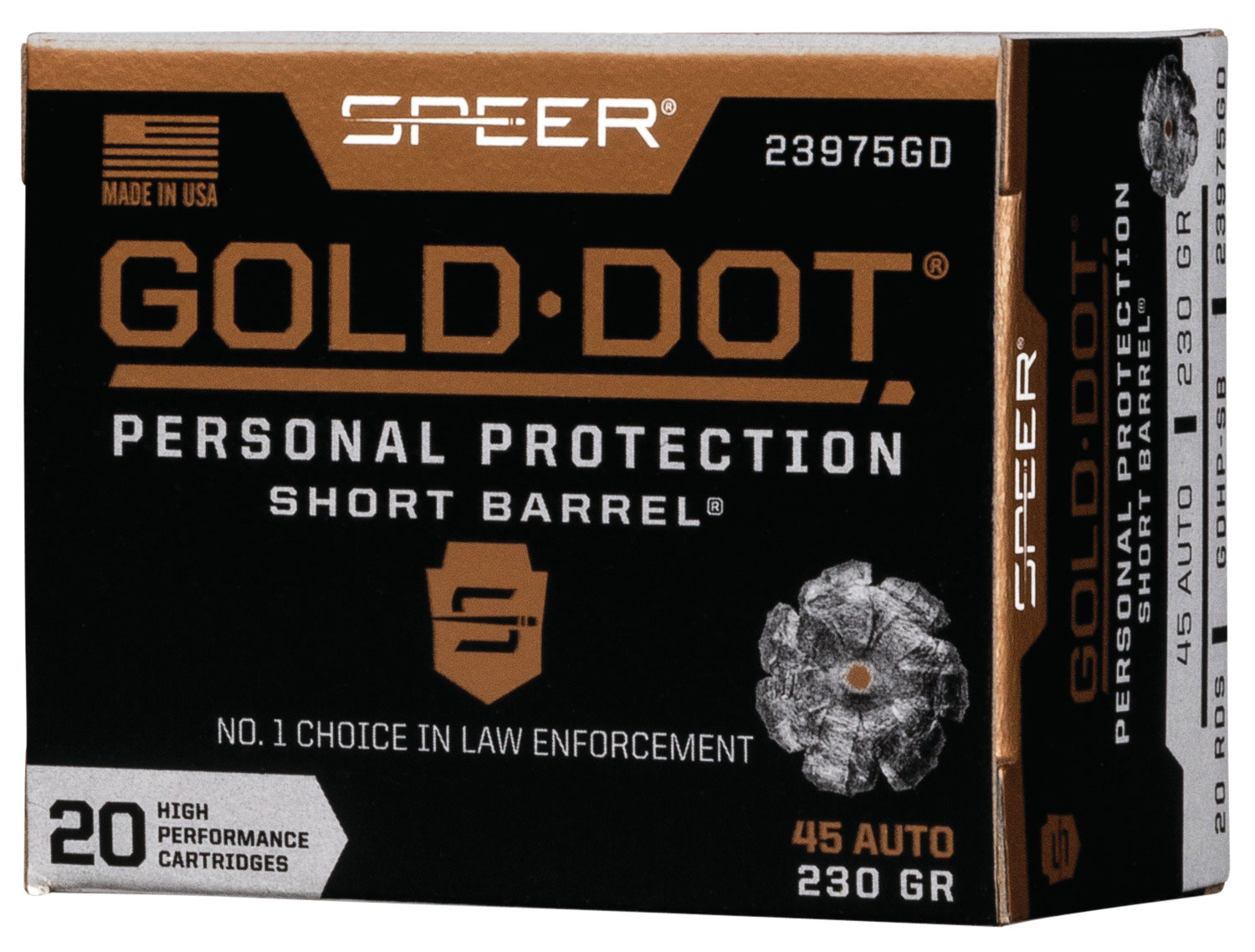 Speer 23975GD Gold Dot Personal Protection Short Barrel .45 ACP 230gr Hollow Point 20 Per Box/10 Case