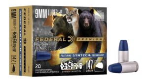 Federal P9SHC1 Premium 9mmLuger+P 147gr Solid Core Synthetic Flat Nose 20 Per Box/10 Case