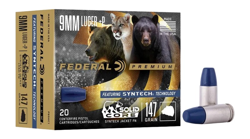 Federal P9SHC1 Premium 9mmLuger+P 147gr Solid Core Synthetic Flat Nose 20 Per Box/10 Case