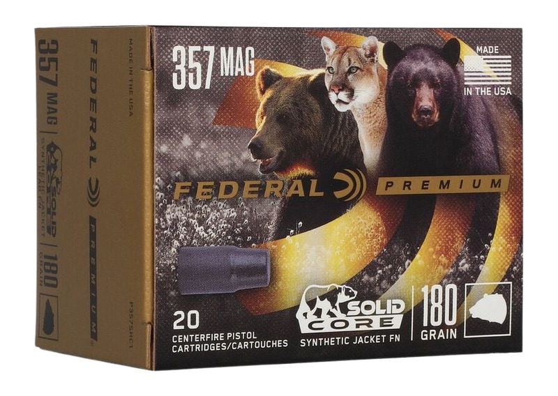Federal P357SHC1 Premium 357Mag 180gr Solid Core Synthetic Flat Nose 20 Per Box/10 Case