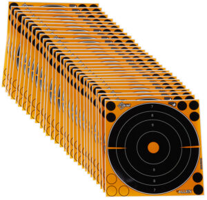 EZ-Aim 15221 Splash Reactive Self-Adhesive Paper Black/Orange 8" Bullseye 30 Pack