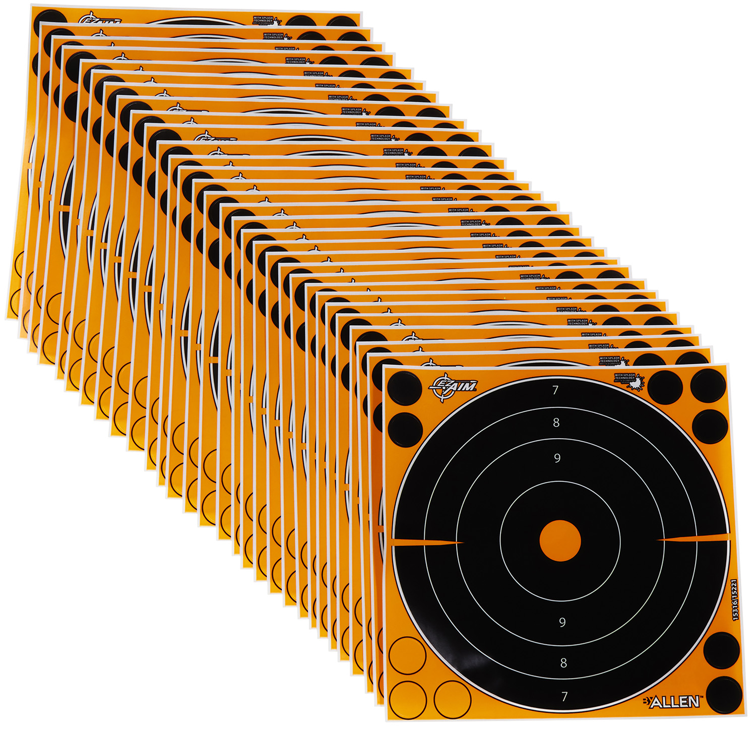 EZ-Aim 15221 Splash Reactive Self-Adhesive Paper Black/Orange 8" Bullseye 30 Pack