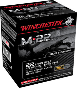 Winchester Ammo S22LRT M-22 .22 LR 40gr Black Copper Plated Round Nose 1000 Per Bx/2 Case *Bulk