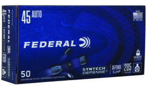 Federal Syntech Defense Handgun Ammunition .45 ACP 205gr SJHP 970 fps 50/ct