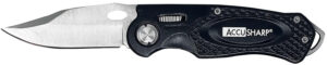 AccuSharp 703C Sport 3" Folding Plain Stainless Steel Blade/Black Anodized Aluminum Handle Includes Belt Clip