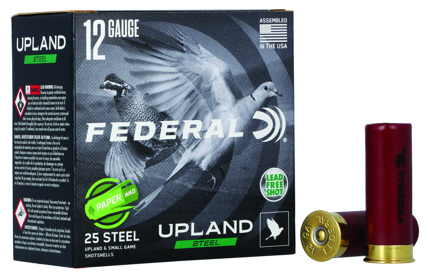 FEDERAL UPLAND Steel 12 Gauge 2 3/4IN 1 OZ 1330 FPS 7.5 PAPER WAD AMMO 25-Round