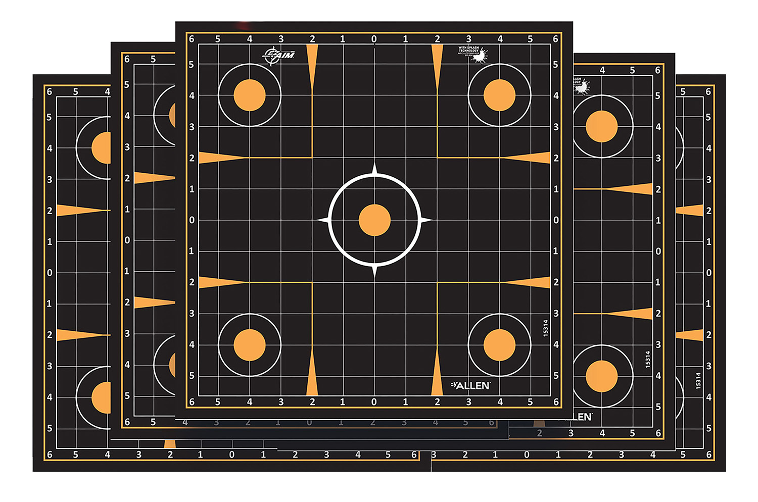 EZ-Aim 1531410 Splash Reactive Self-Adhesive Paper Black/Orange 12"x12" Sight-In Grid 10 Pack