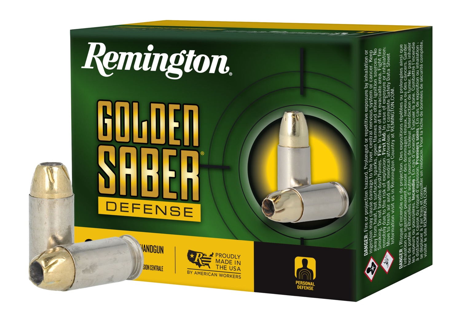 Remington Ammunition 27611 Golden Saber Defense .45 ACP +P 185gr Brass Jacketed Hollow Point 20 Per Box/25 Case