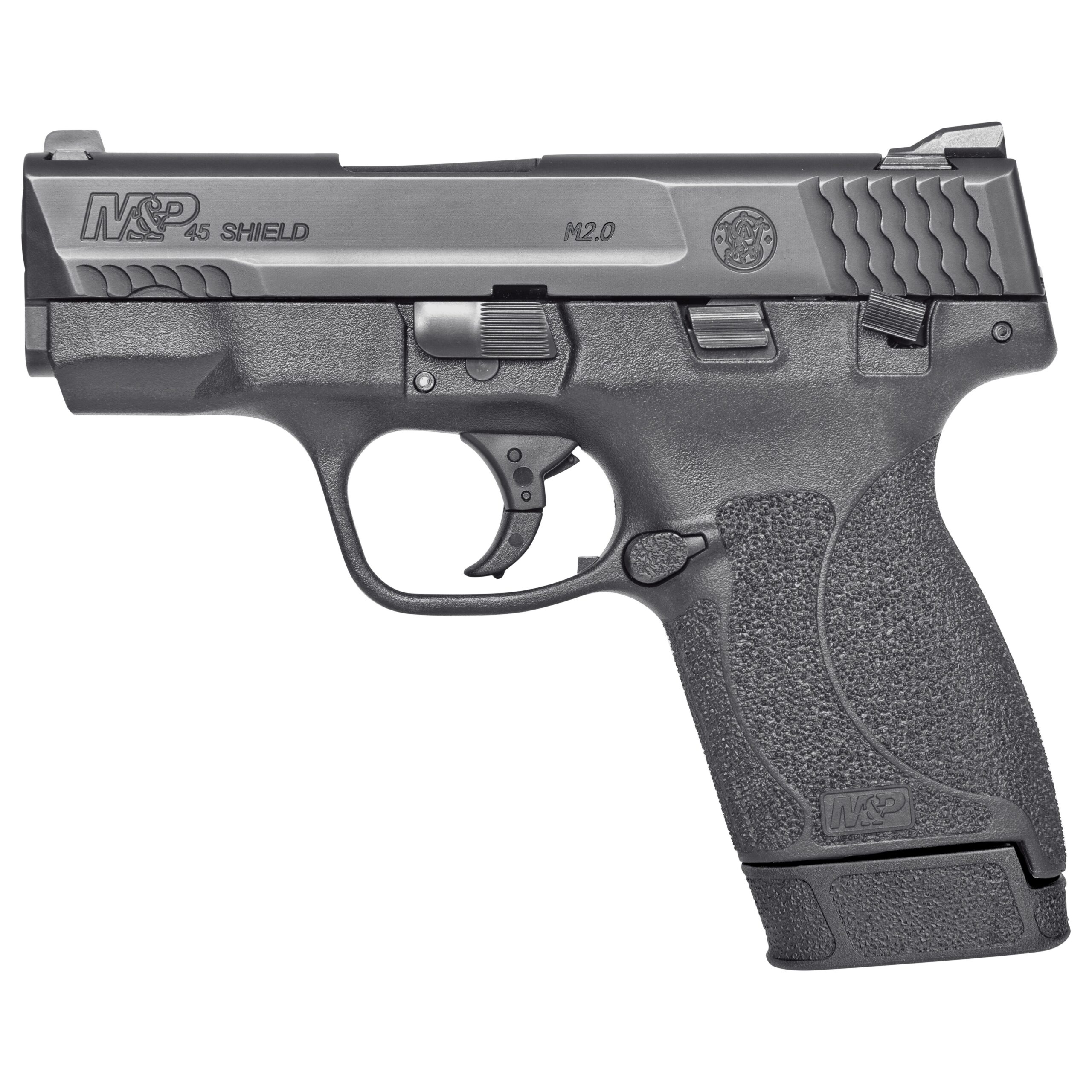 Smith & Wesson 14658 M&P M2.0 Shield Compact Slim Frame .45 ACP 7+1 3.30" Black Armornite Barrel, Black Armornite Stainless Steel Serrated Slide, Black Polymer Frame & Textured Grip, Manual Safety