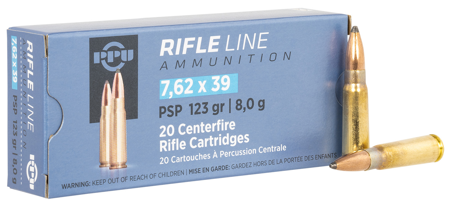 PPU Rifle Ammunition 7.62x39 123gr PSP 2350 fps 20/ct