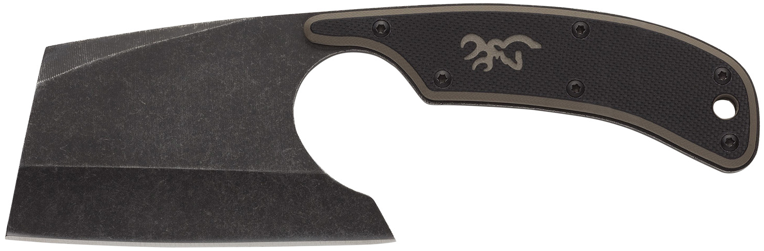 Browning 3220322B Cutoff Camp Boxed 2.50" Fixed Cleaver Plain Black Black Oxide Stonewashed 9Cr14MoV SS Blade, Black/Tan G10 Handle