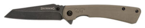 Browning 3220512 Branded Rock EDC 3" Folding Wharncliffe Plain Black Stonewashed 7Cr17MoV SS Blade, Flat Dark Earth G10 Handle