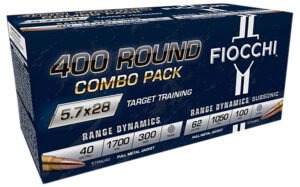 Fiocchi Target & Training Combo Pack Ammunition 5.7x28mm 40gr FMJ 1700fps 150/ct(2) & 62gr FMJ 1050fps 50/ct(2) (400/ct Total)
