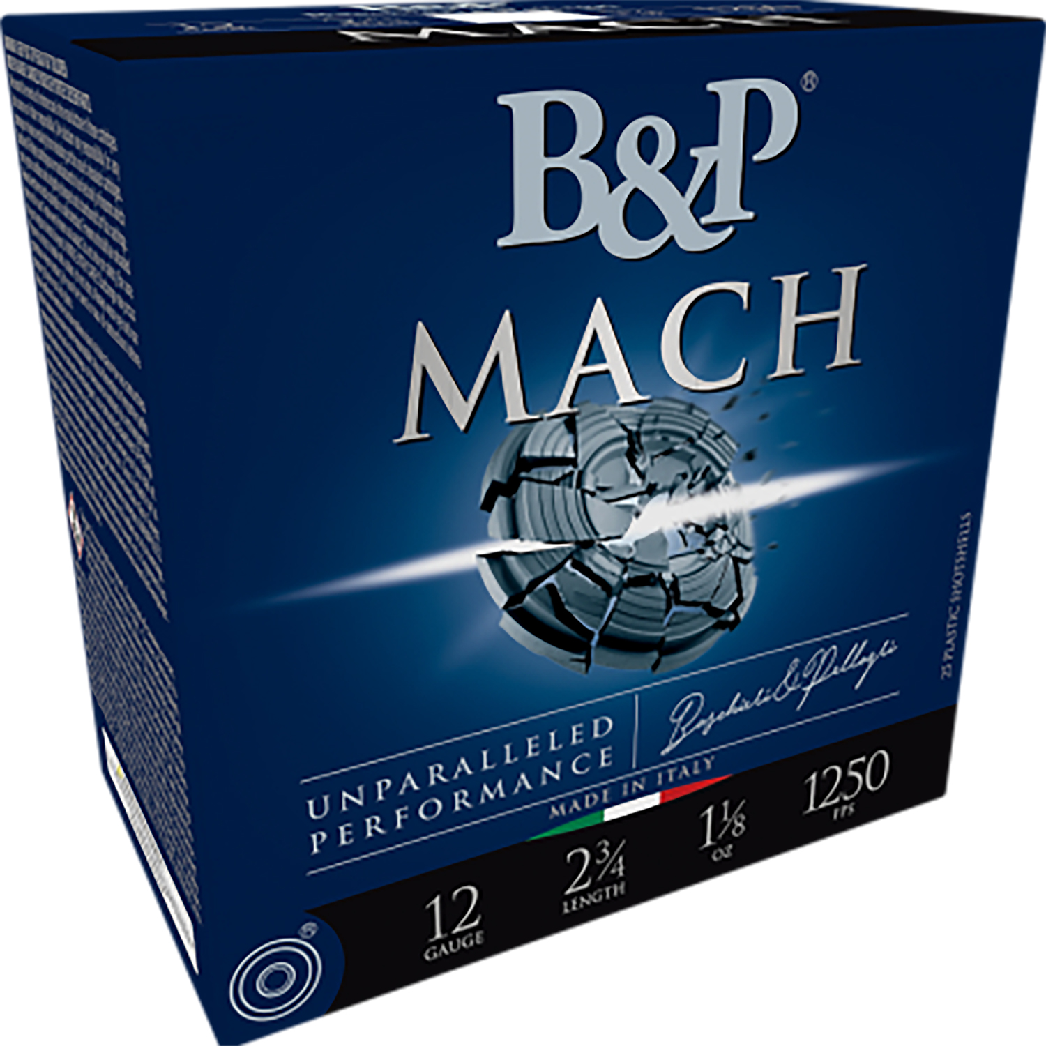 B&P Mach LV Professional Handicap Shotshells 12 Gauge 2-3/4" 1-1/8oz 1250 fps #8 25/ct