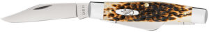 Case 00204 Stockman Large 3.30"/2.30"/2.20" Folding Clip Point/Pen/Sheepsfoot Plain Mirror Polished Carbon Steel Blade, Peach Seed Jigged Amber Bone Handle
