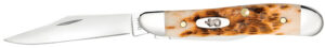 Case 00045 Peanut 2.10"/1.53" Folding Clip Point/Pen Plain Mirror Polished Tru-Sharp SS Blade, Peach Seed Jigged Amber Jigged Bone Handle