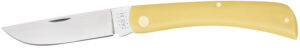 Case 00038 Sod Buster Folding Skinner Plain Tumble Polish Carbon Steel Blade/Smooth Yellow Synthetic Handle