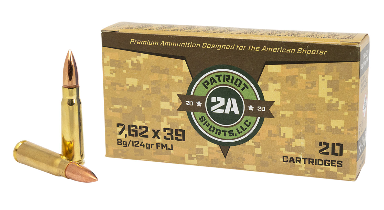 Patriot Sports Rifle Ammunition 7.62x39 124gr FMJ 2526 fps 20/ct