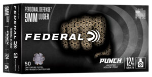 Federal Personal Defense Punch Handgun Ammunition 9mm Luger 124gr JHP 1150 fps 50/ct