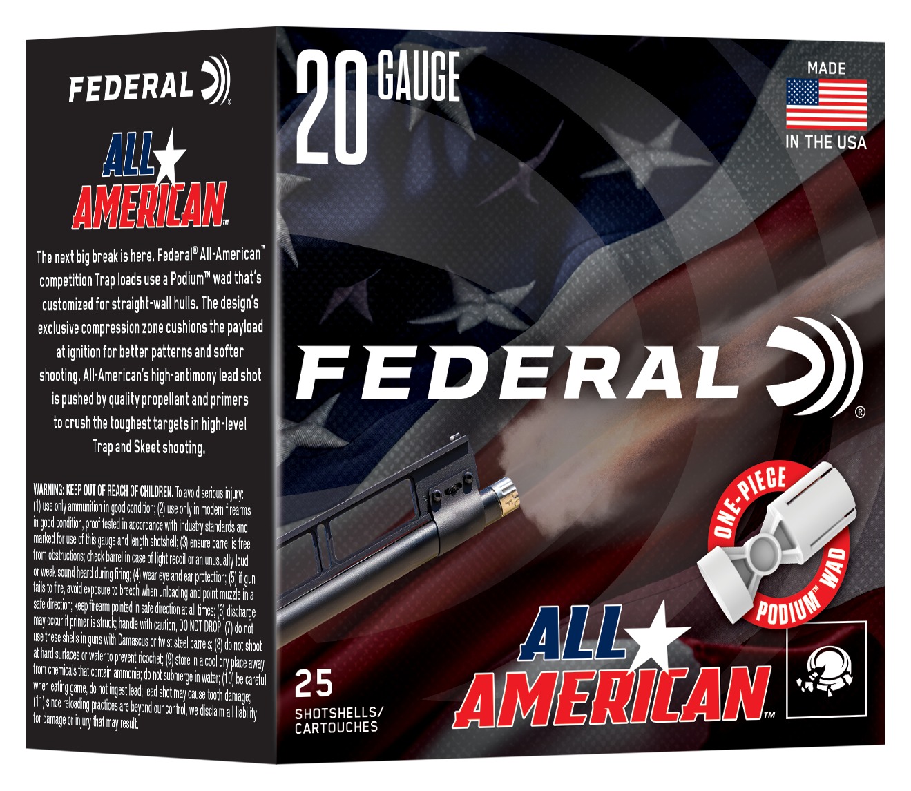 Federal All American Shotshells 20 Gauge 2-3/4" 7/8oz 1200 fps #7.5 25/ct