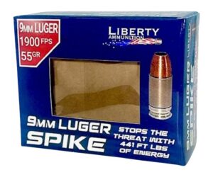 Liberty Spike Handgun Ammunition 9mm Luger 55gr HP 1900 fps 20/ct