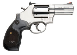 Smith & Wesson 150853 Model 686 Plus 357 Mag 7-Round Shot 3" Satin Stainless Steel Barrel, Cylinder & Frame, Black/Silver Custom Wood Grip