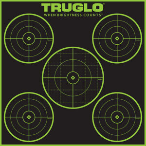 TruGlo TG11A12 Tru-See 5-Bull Target Self-Adhesive Heavy Paper Black/Green 12"x12" 5-Bullseye 12 Pack
