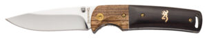 Browning 3220231 Buckmark Hunter EDC 3" Folding Drop Point, Plain Mirror Polished 8Cr14MoV SS Blade, Black/Natural Finger Grooved w/Brass Accents Hardwood Handle, Includes Pocket Clip