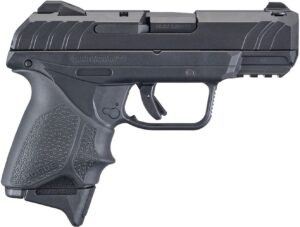 Ruger 3829 Security-9 Compact 9mm Luger 3.42" Barrel 10+1, Black Nylon Grip Frame With Picatinny Acc. Rail, Black Oxide Steel Slide, Hogue Beavertail HandALL Grip Sleeve, Manual Safety