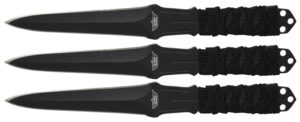 Uzi Accessories UZKTRW003 Throwing Knives 3" Fixed Straight Back Plain Black Stainless Steel Blade Black Nylon Cord Wrapped Handle