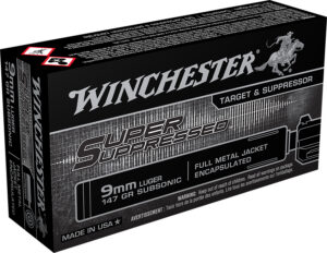 Winchester Ammo SUP9 Super Suppressed 9mmLuger Subsonic 147gr Encapsulated Full Metal Jacket 50 Per Box/10 Case