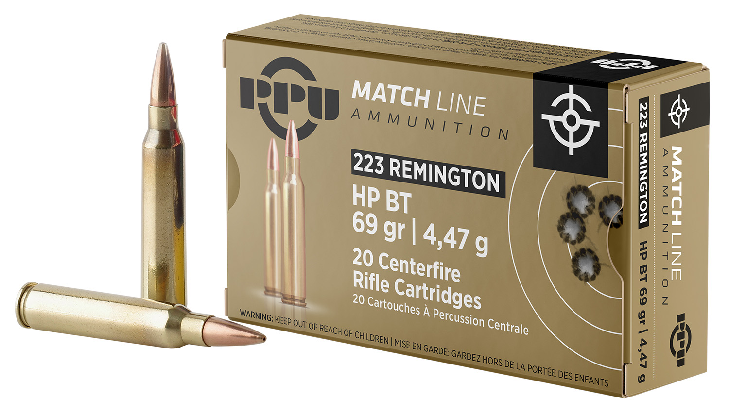 PPU PPM2231 Match 223Rem 69gr Hollow Point Boat Tail 20 Per Box/50 Case