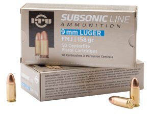 PPU Subsonic Handgun Ammunition 9mm Luger FMJ 158 gr 950 fps 50/ct