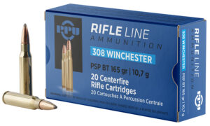 PPU PP3082 Standard Rifle .308 Win 165gr Pointed Soft Point Boat Tail 20 Per Box/10 Case