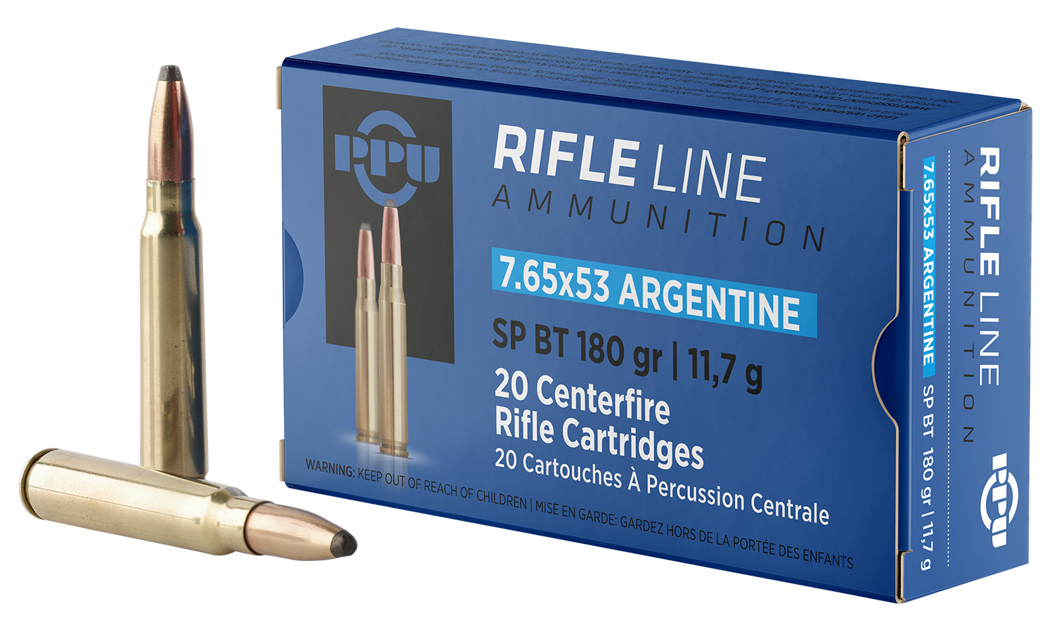 PPU Rifle Ammunition 7.65mm x 53 Argentine 180 gr SP 2542 fps 20/ct