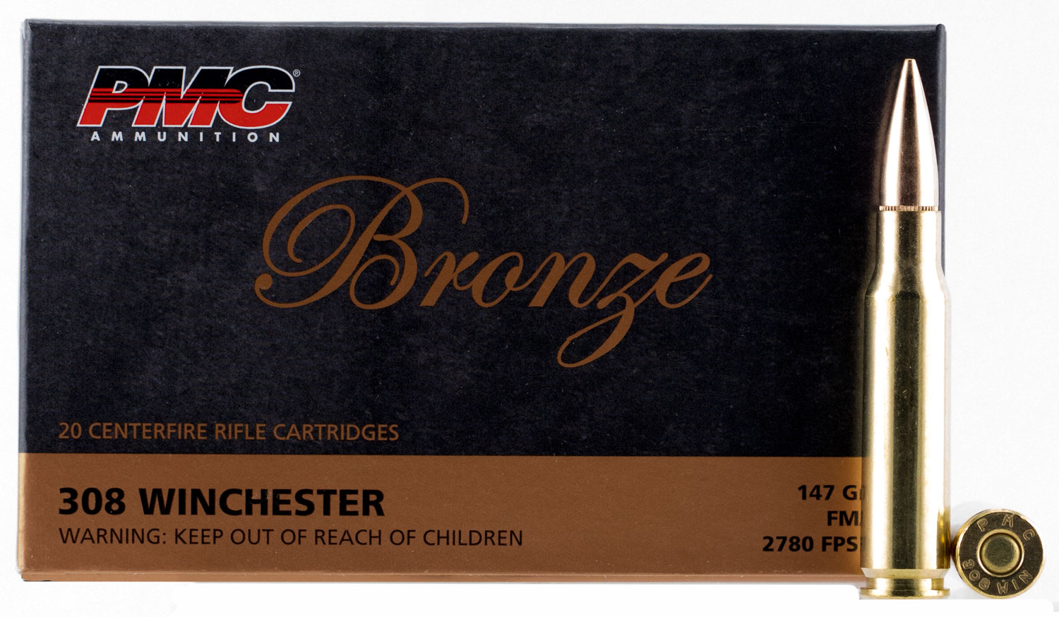 PMC 308B Bronze .308 Win 147gr Full Metal Jacket Boat Tail 20 Per Box/25 Case