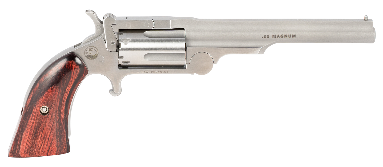 North American Arms 22MR4 Ranger II 22 WMR 5 Shot 4" Stainless Steel Barrel, Stainless Steel Frame, Stainless Cylinder, Rosewood Boot Grip, Exposed Hammer
