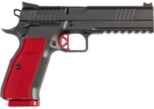 Dan Wesson 92003 DWX 9mm Luger 19+1 4.95" Black Match Grade Barrel, Black DLC Optics Ready Serrated Steel Slide, Black Aluminum Frame w/Beavertail & Picatinny Rail, Red Textured Aluminum Grip