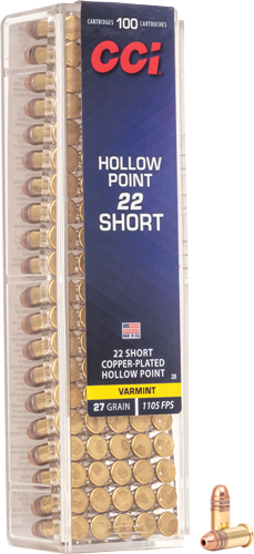 CCI 0028 VNT Rimfire 22Short 27gr Copper Plated Hollow Point 100 Per Box/50 Case