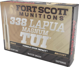 Fort Scott Munitions 338250SBV1 Tumble Upon Impact (TUI) Rifle 338LapuaMag 250gr Solid Copper Spun 20 Per Box/5 Case