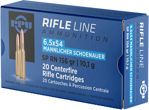 PPU 6.5X54 MANNLICHER SHONAUER - 156GR. JSP-RN 20-Round 10BX/CS