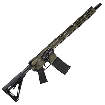 Black Rain Ordnance BROWTPBGB Spec 15+ We The People 5.56x45mm NATO 30+1 16", Green Battleworn with Deep Engraving, 15" Slim M-LOK, Magpul Grip/Carbine Stock, Castle Flash Hider
