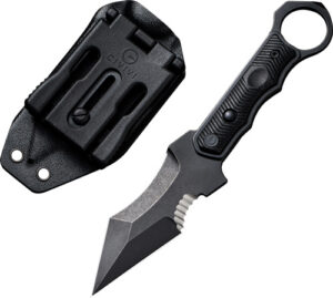 Civivi Knives C20037B-1 Orthrus 3.76" Fixed Karambit/Straight Black Stonewashed Nitro-V Steel Blade, 4.30" Black w/Finger Ring G10 Handle