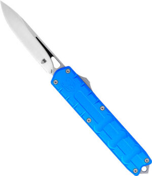 CobraTec Knives CTEBLUM390DNS Enforcer 3.25" OTF Drop Point Plain M390 Steel Blade/Blue Aluminum Handle