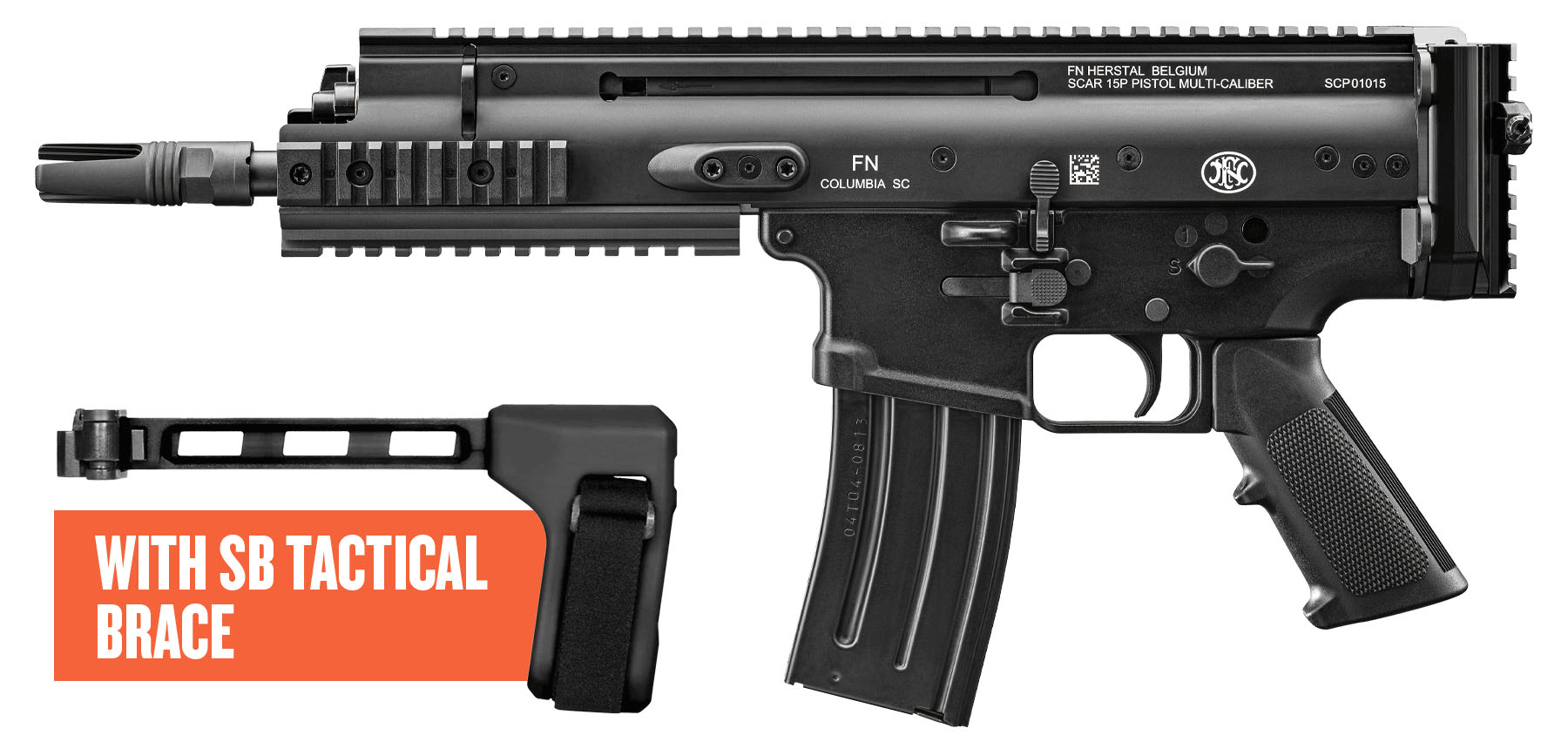 FN 38101882 SCAR 15P 5.56x45mm 30+1 7.50" Black Steel Barrel, Black Anodized Picatinny Rail Aluminum Receiver, SB Tactical Brace, Ambidextrous
