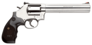 Smith & Wesson 150855 Model 686 Plus 38 S&W Spl +P, 357 Mag 7-Round 7" Stainless Steel Barrel & Cylinder Satin Stainless Steel Frame with Black & Silver Custom Wood Grip & Red Ramp Front Sight