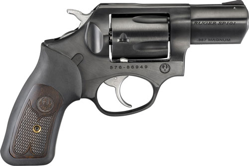 Ruger 15702 SP101 357 Mag 5-Round 2.25" Blued Steel Barrel, Cylinder & Frame, Black Rubber w/Wood Insert Grip, Transfer Bar Safety, Exposed Hammer