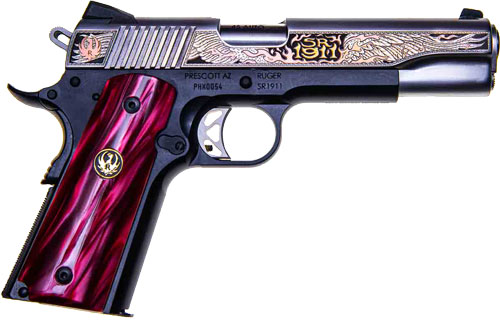 RUGER SR1911 PHOENIX 45 ACP 5IN BARREL 8RD ENGRAVED SLIDE CUSTOM RED PEARL KIRINITE GRIPS WITH RUGER MEDALLION LIMITED EDITION TALO 1 OF 800 16708