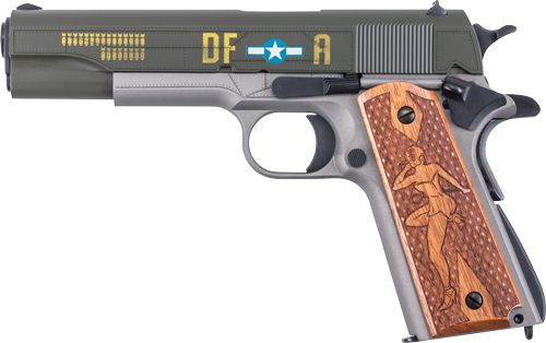 Auto-Ordnance 1911BKOC19 1911 Memphis Belle Full Size Frame 45 ACP 7+1 5" Stainless Steel Barrel, OD Green Cerakote Serrated Slide, Gray Cerakote Steel Frame w/Beavertail, Custom Engraved Wood Grip - Image 2
